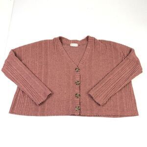 Altar’d State Womens Small Pink Cropped Knit Top Oversized Button Down Cozy Boho